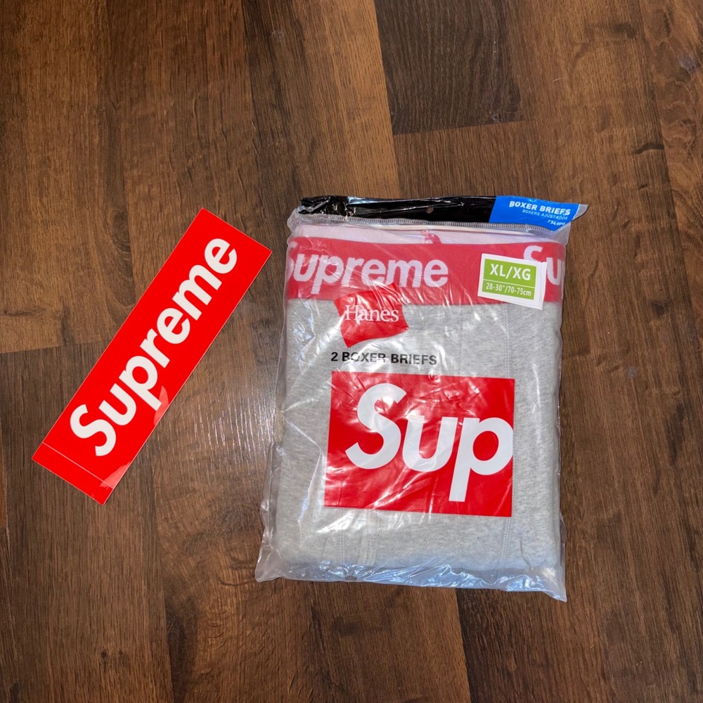 Supreme Hanes Boxer Briefs 2 Pack Heather Grey Red Logo Size XL 40-42 Waist Hype
